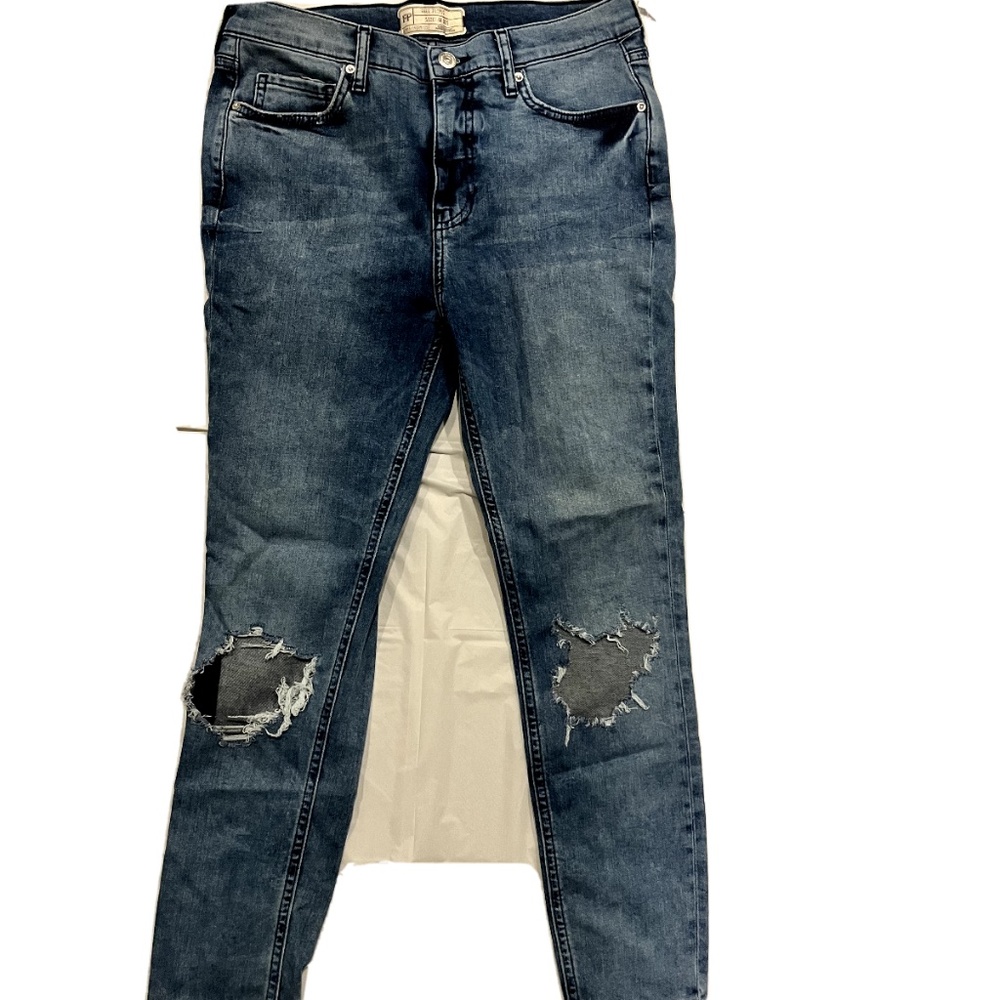 NWT Free People Women's Blue 5 Pockets Design Distressed Skinny Denim